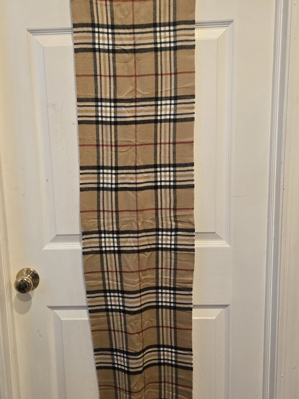 Classic Tan Plaid Cashmere Feel Scarf Black Red Fringe 12 x 72